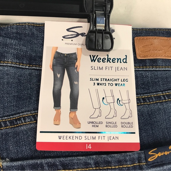 Seven7 Weekend Slim Fit Distressed Jean, Size 14 - Dark Blue Women's - Picture 3 of 9